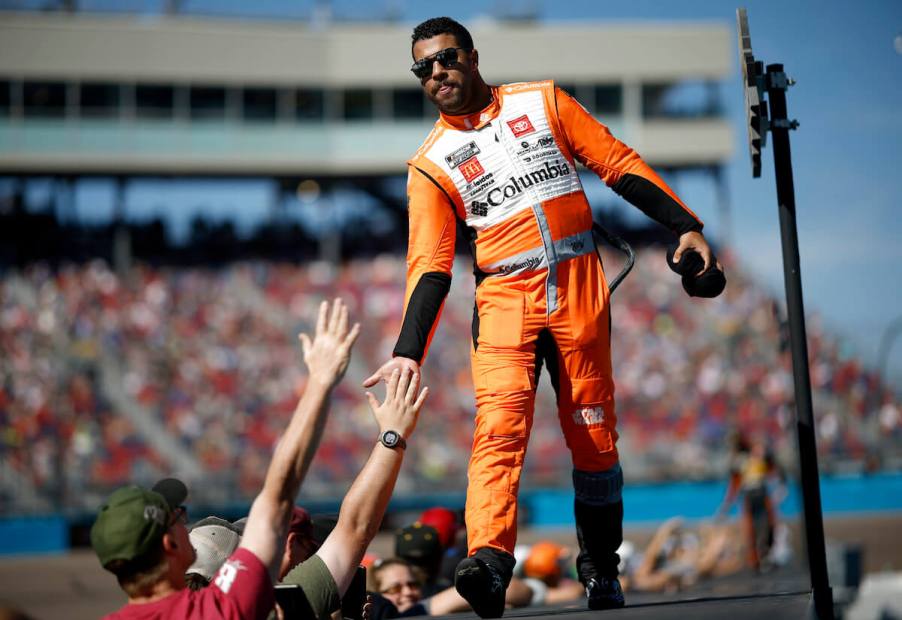 Bubba Wallace greets fans.