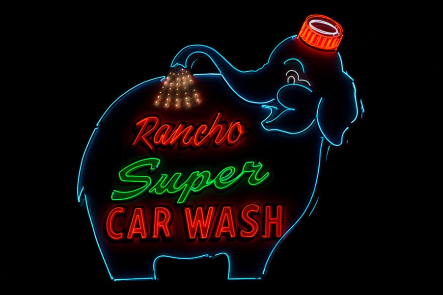 Rancho Mirage Super Car Wash with neon lit up