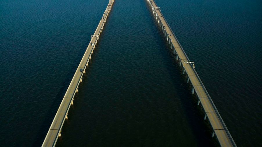 Chesapeake Bay Bridge to Eastern Shore Maryland as seen from air, Annapolis, Maryland.