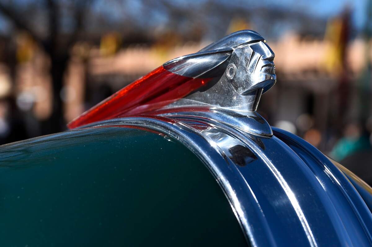 Chief Pontiac hood ornament on a classic Pontiac car