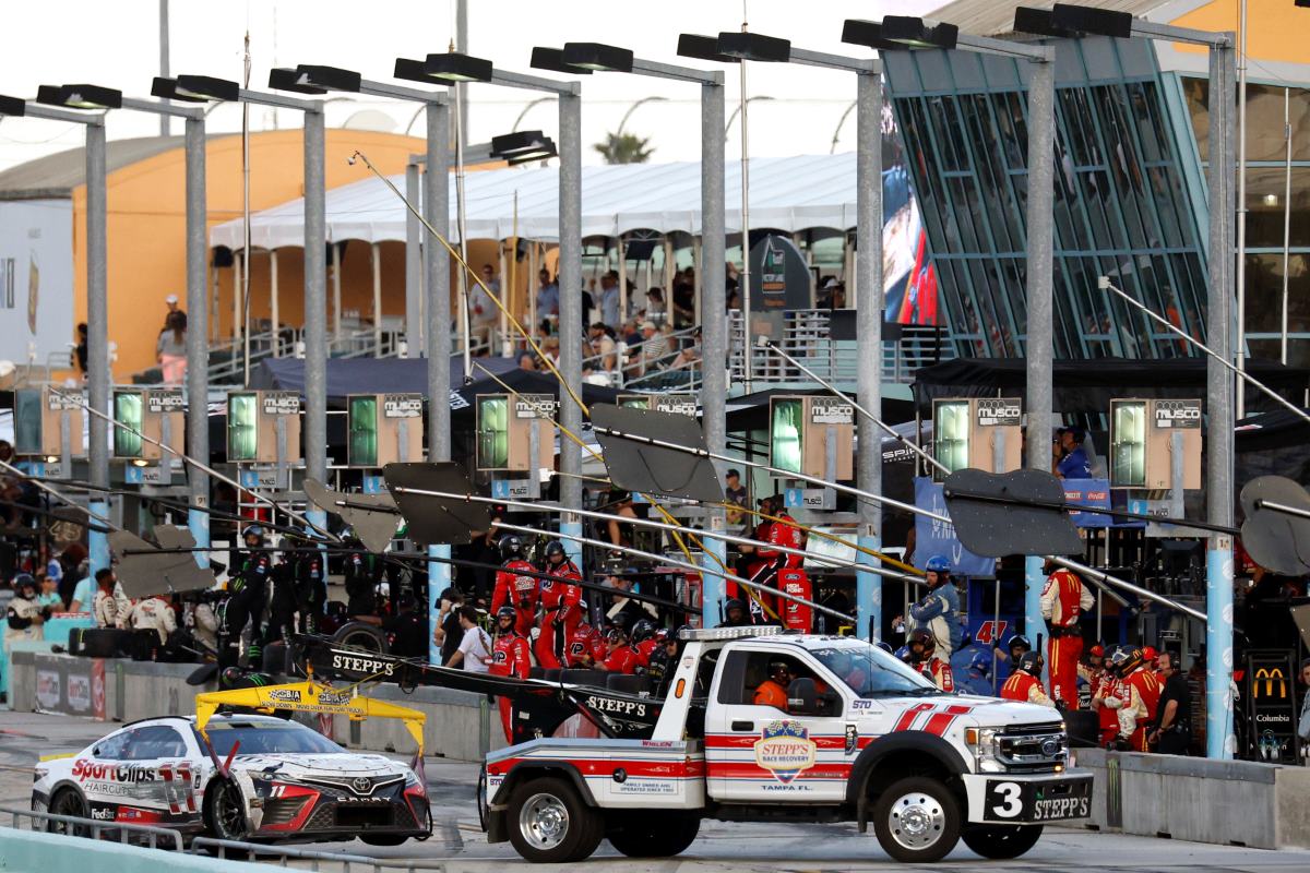 Denny Hamlin's Toyota power steering pump fails and ends his NASCAR championship hopes.