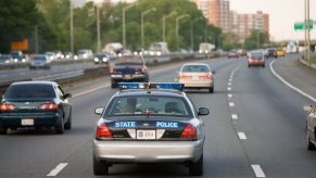 Following a police car on the highway