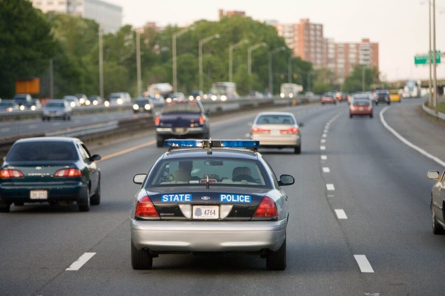 Following a police car on the highway