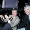 Johnny Carson and John DeLorean at the unveiling of the DeLorean Motor Car on Feb. 8, 1981, in Los Angeles