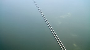 An aerial view of Lake Pontchartrain Causeway