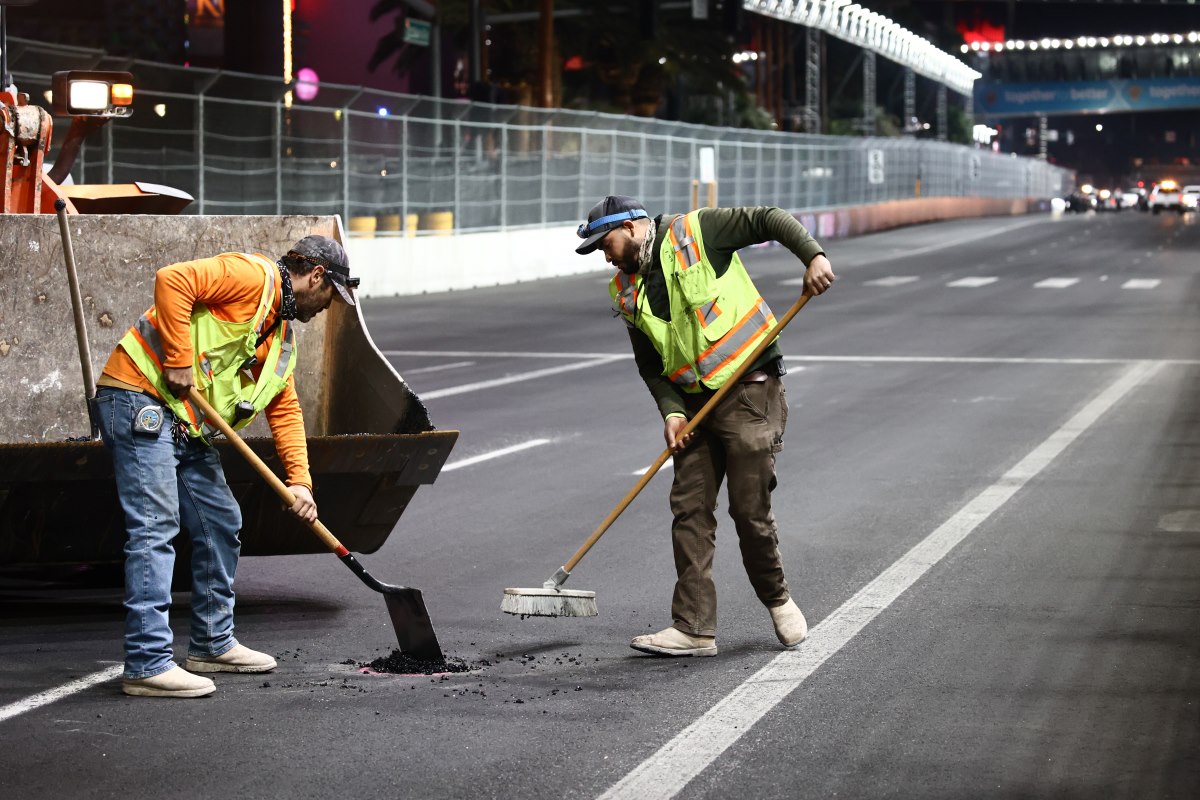 Track repair at the Las Vegas Grand Prix