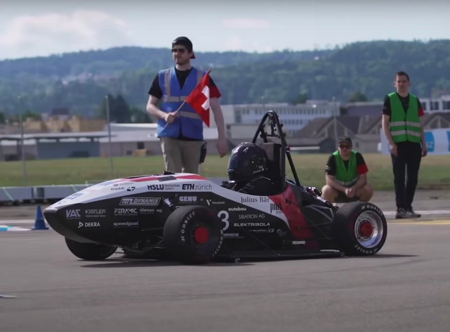 Kate Magetti breaking the 0-60 mph record in the Mythen student formula race car.