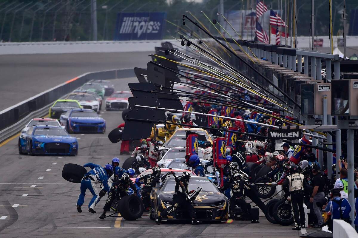 Pit road during NASCAR Cup Series Enjoy Illinois 300 at WWT Raceway on June 4, 2023, in Madison, Illinois