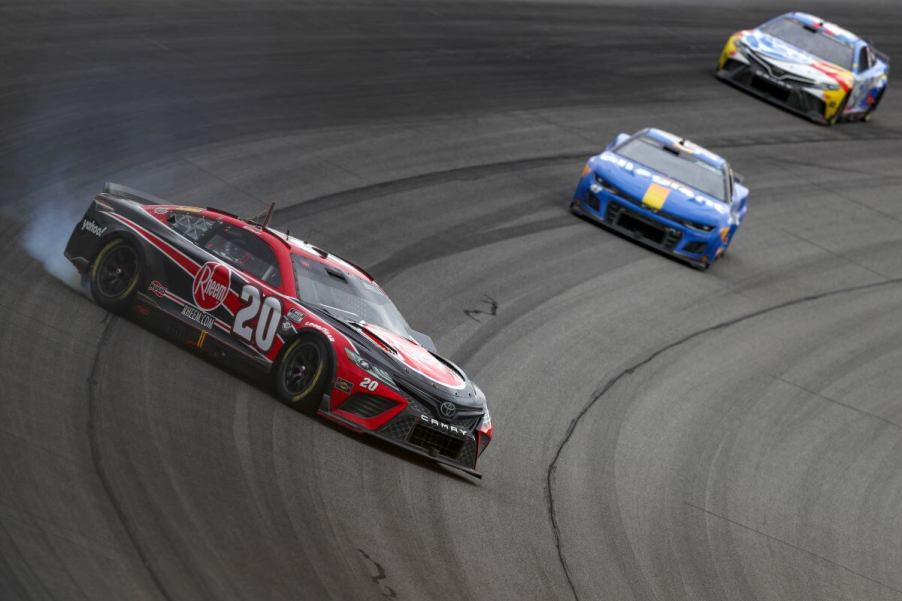 Christopher Bell driving a #20 Toyota Camry model during NASCAR Cup Series FireKeepers Casino 400