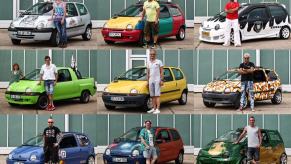 A three-by-three collage grid of customized Renault Twingo models to celebrate the nameplate's 30th anniversary