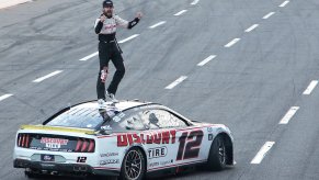 Ryan Blaney celebrates win.