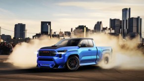 The Toyota Tacoma X-Runner Concept kicking up smoke