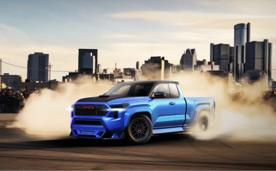 The Toyota Tacoma X-Runner Concept kicking up smoke