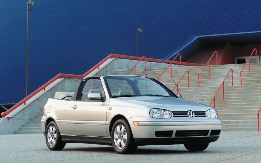 A Volkswagen Cabrio on display.