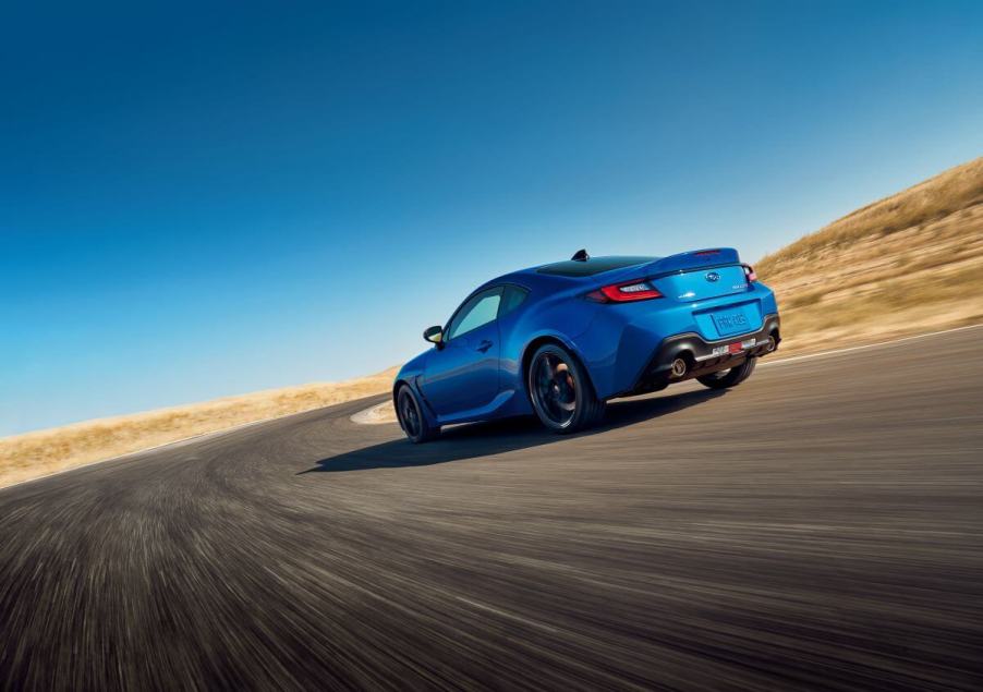 A 2024 Subaru BRZ sports car coupe with has rear-wheel drive (RWD) instead of Symmetrical all-wheel-drive (AWD)