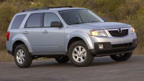 A 2008 Mazda Tribute compact crossover SUV model made in partnership with Ford