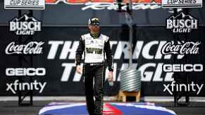 William Byron walks through NASCAR sponsor logos