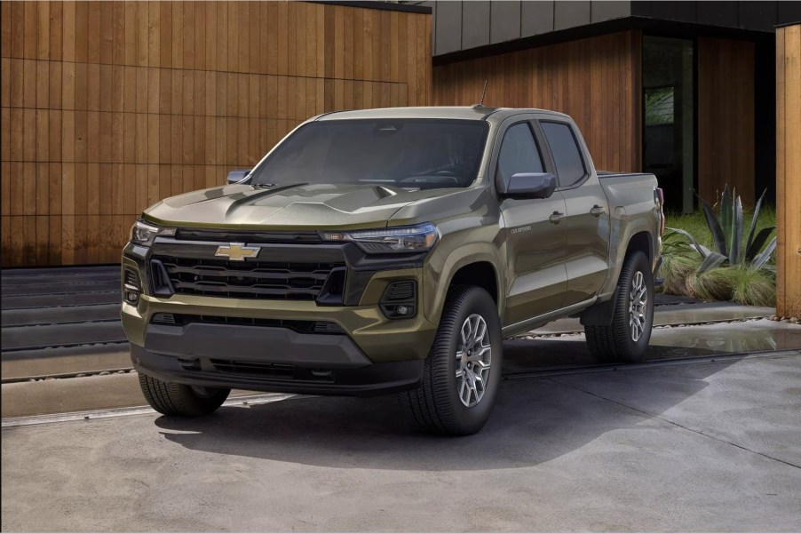 The 2023 Chevy Colorado parked near a home