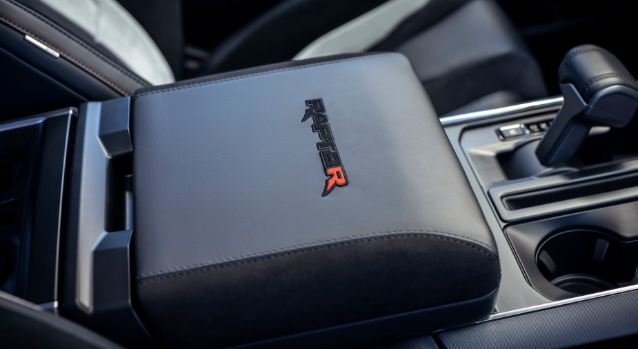 The full-time 4WD shift lever in the center console of an F-150 Raptor.