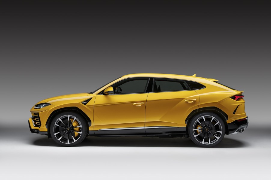 A Lamborghini Urus Roadster, like the one in Cardi B's collection, shows off its side profile styling.