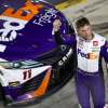 Denny Hamlin celebrates after winning at Bristol