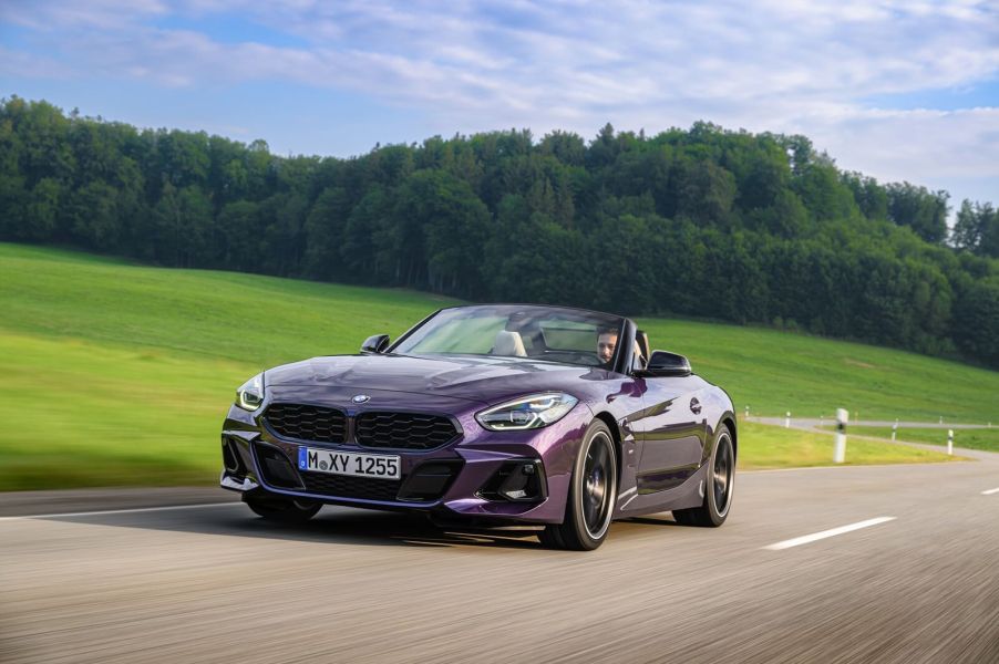 A BMW Z4 Roadster shows off its front-end styling.