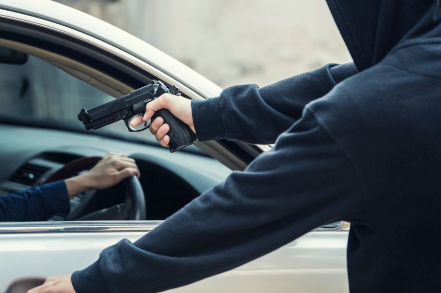 A criminal uses a weapon in a jugging robbery.