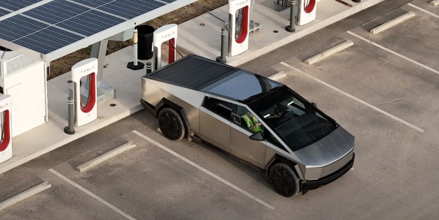 The Tesla Cybertruck at a charging station