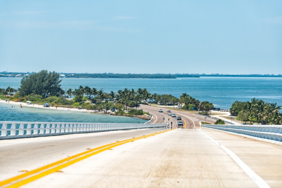 The toll road to Sanibel Island, Florida with ocean views