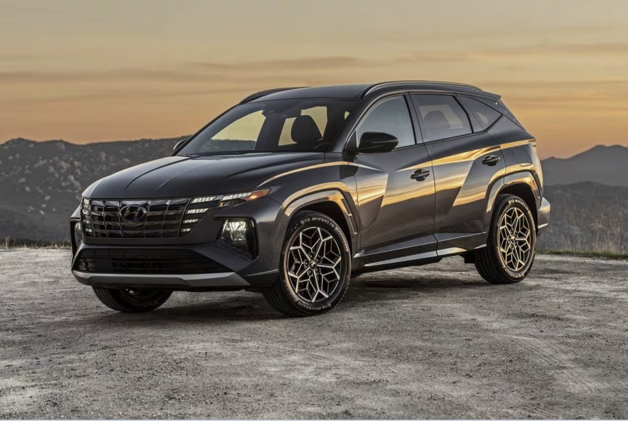 The 2024 Hyundai Tucson Hybrid parked at dusk