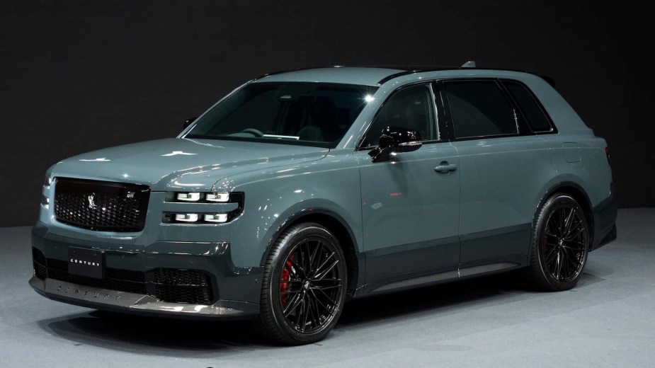 Gray-colored Toyota Century luxury SUV with Gazoo Racing badge.