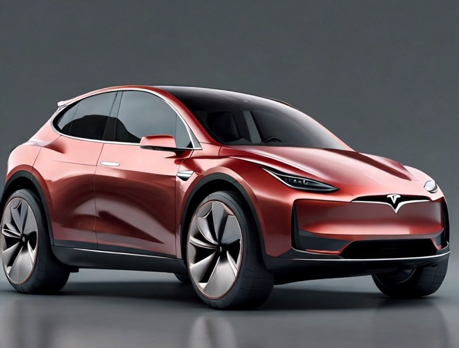 Render of a subcompact Tesla crossover like the upcoming 2025 Redwood