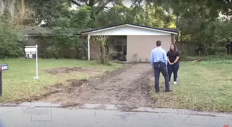 Florida woman interviewed after her driveway was stolen.