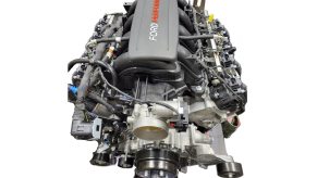 Ford Performance V8 crate engine on a white background.