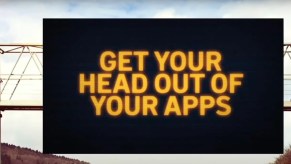 Render of a proposed NJ highway sign taht says "Get your Head out of your Apps"