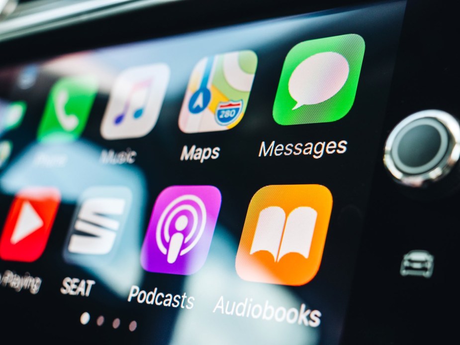 Closeup of a Honda Accord infotainment screen showing wireless Apple CarPlay