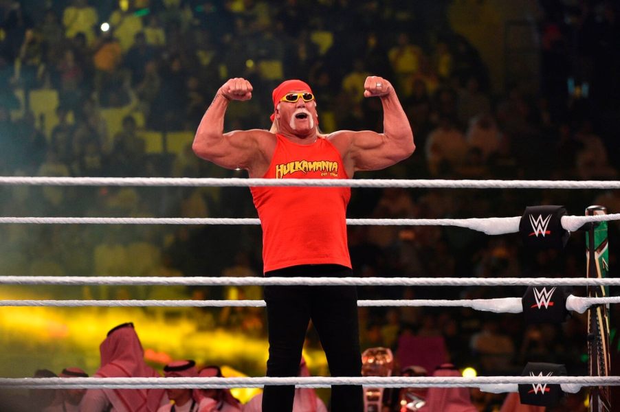 Hulk Hogan, who saved a teen from a crash in 2024, flexes for a Saudi crowd.