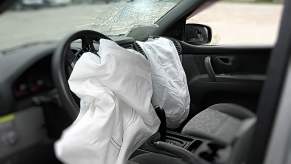 Deployed airbag in a toyota car