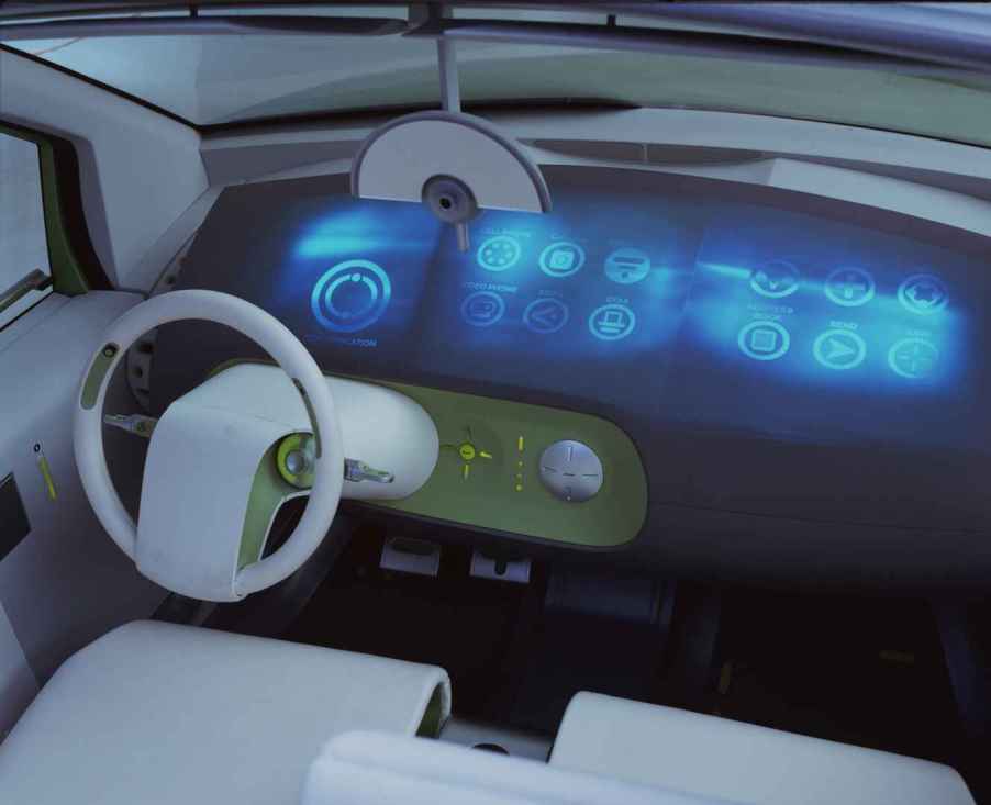 Ford's 2000 concept car, the 24.7, interior is shown with blue LED display.