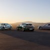 The 2025 Porsche Taycan Turbo S and its lineup siblings in the desert.