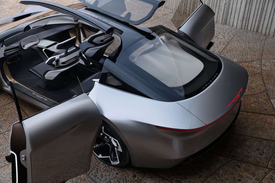 Overhead view of a Chrysler Halcyon with its partial gullwing doors open.