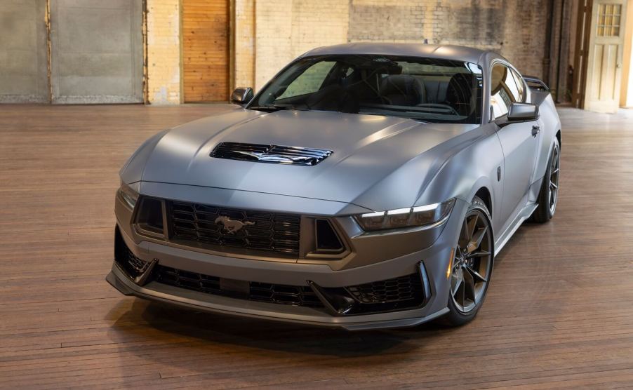 A 2024 Ford Mustang Dark Horse shows off its Matte Clear Film treatment.