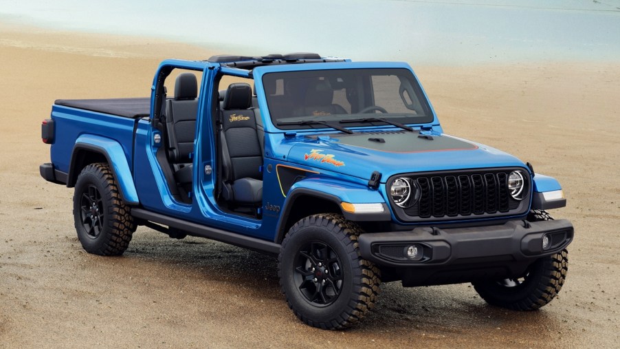 The 2024 Jeep Gladiator Jeep Beach Edition parked on a sandy beach