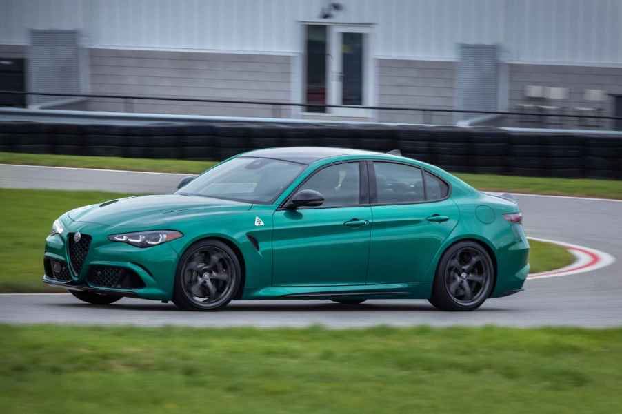 A 2024 Montreal Verde Alfa Romeo Giulia Quadrifoglio on a track