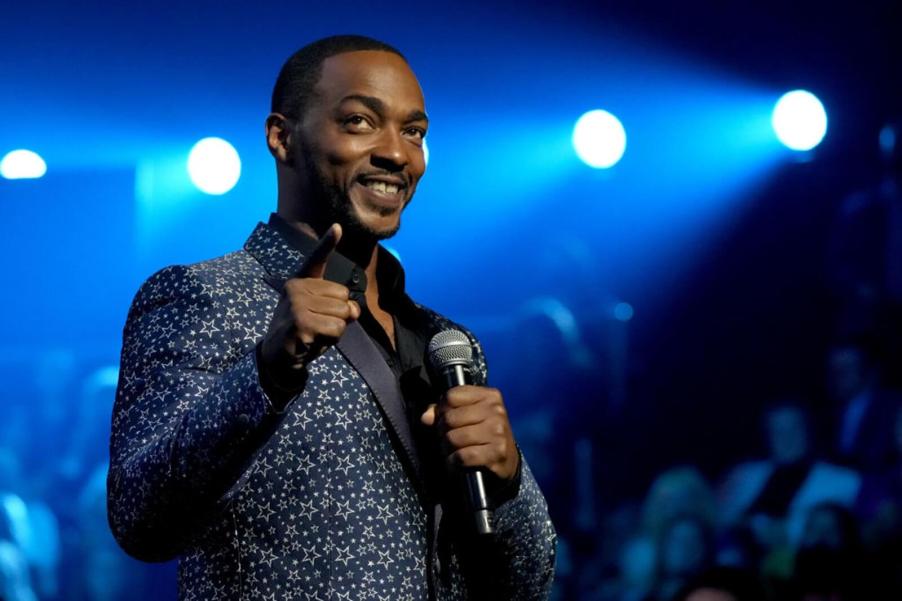 Anthony Mackie, star of Marvel Studios films and Twisted Metal, smiles on stage.