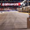 An F1 trophy sits on the track of a racing track in Singapore.