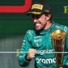 Fernando Alonso celebrates his podum finish at the 2023 Grand Prix of Brazil