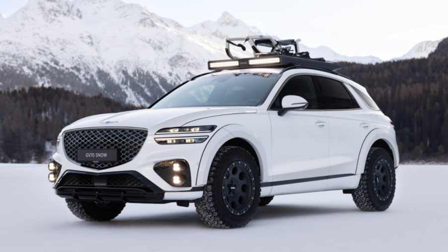 The Genesis GV70 Snow Concept on white turf