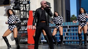 Pitbull performs ahead of the 2022 NASCAR Clash at the Coliseum