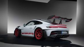 A Porsche 911 GT3 RS shows off its rear wing.